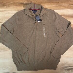 Tommy Hilfiger Cardigan Sweater Mens Large Premium Cotton Knit Full Zip L